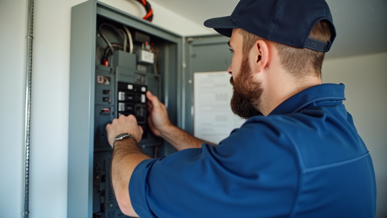 Licensed electrician replacing a residential breaker panel