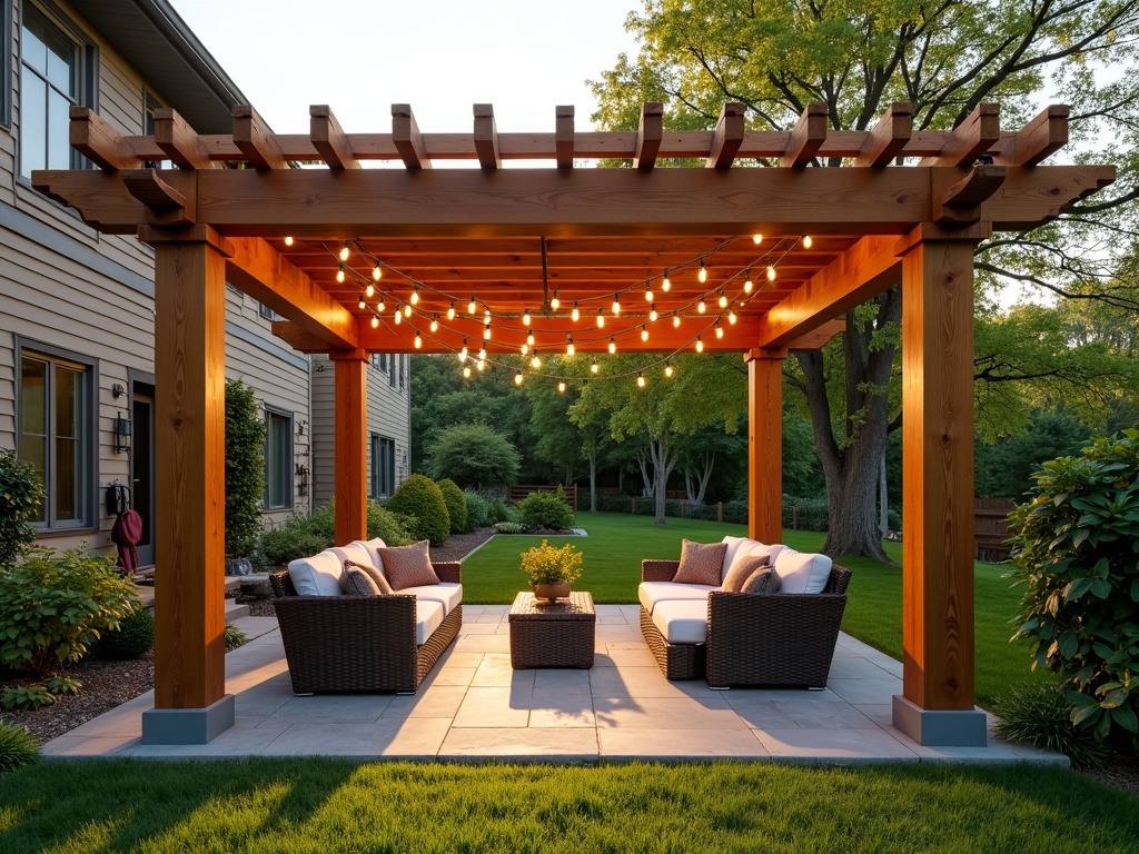 Beautiful pergola over patio with string lights